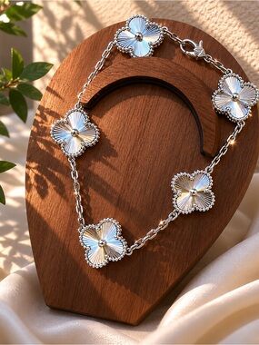 Alhambra Style White Gold Plated Clover Bracelet